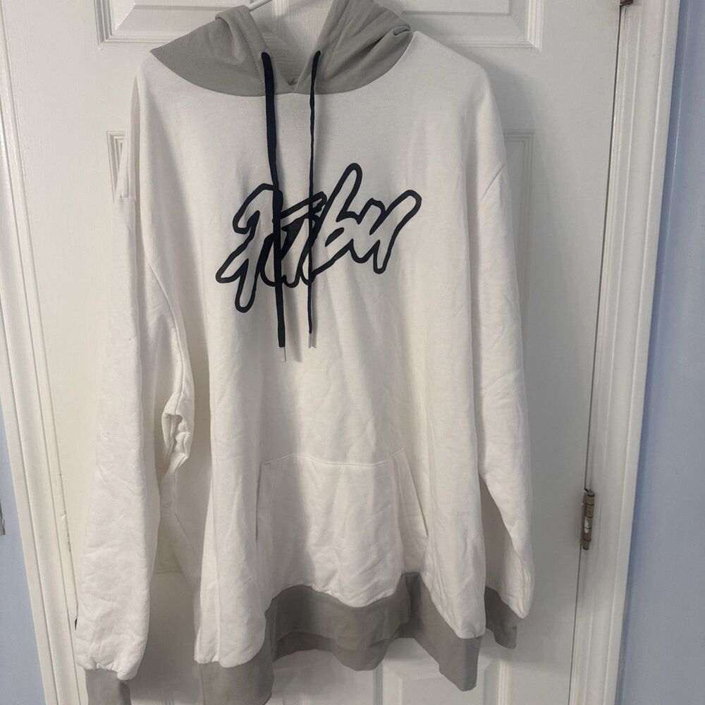 FUBU Hoodie White Gray Graphic Print Hooded Sweatshirt Men's Size 3XL NWT